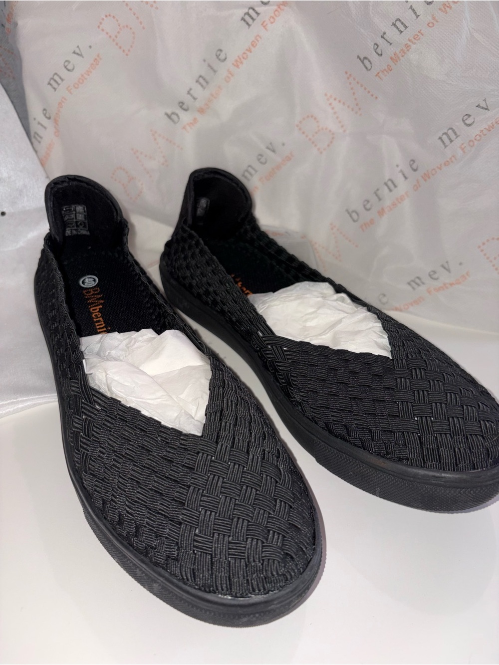 bernie mev. Black Woven Slip-On Flats